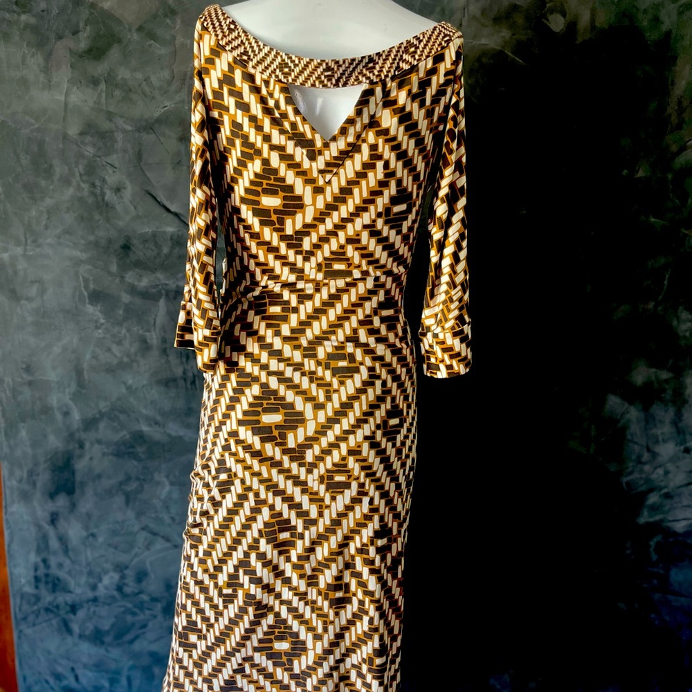 Diane Von Furstenberg Gold Sequin Sheath Dress with Bell Sleeves